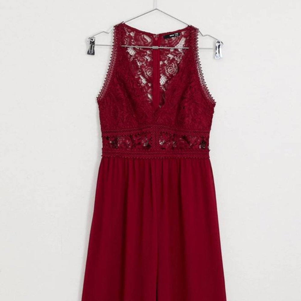 TFNC ASOS Red Lace Insert Jumpsuit size 12